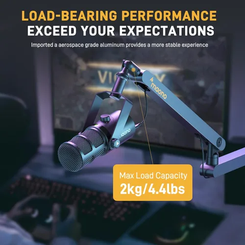 Vista 3 de MAONO Brazo de Micrófono de Pluma, Brazo de Micrófono de Bajo Perfil con Canales de Gestión de Cables, Abrazadera de Montaje de Escritorio
