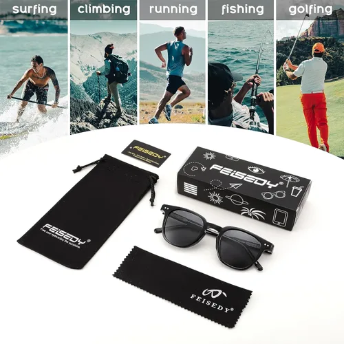 Vista 7 de FEISEDY Gafas de sol polarizadas clásicas retro redondas para mujeres y hombres, tonos de moda B0002