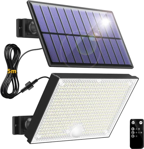 400LED Luces Solares para Exteriores, Luces de Inundación Solares Impermeables IP67, Luz Exterior con Sensor de Movimiento y Control Remoto de 3