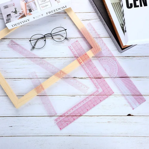 Vista 5 de Pelopy 4 piezas de regla de costura transparente, regla de cuadrícula de plástico transparente, juego de herramientas de medición rectas de plástico