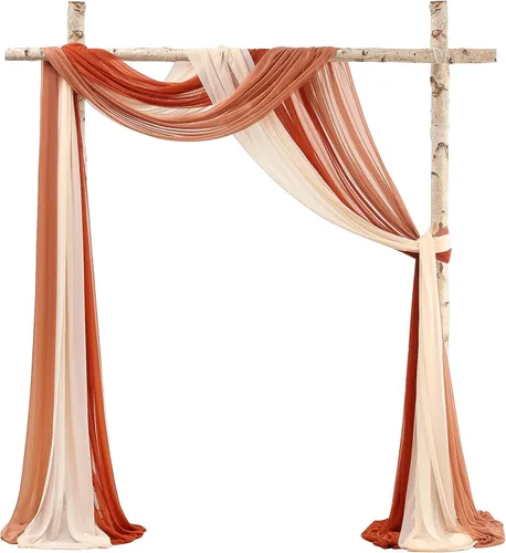 Vista 19 de Floroom Tela drapeada de arco de boda, 2 paneles de 19 pies, cortinas de tela de gasa blanca, decoración de ceremonia de boda, recepción