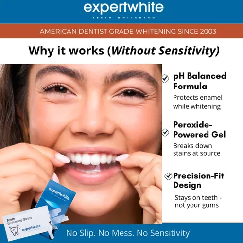 Vista 3 de Tiras blanqueadoras dentales: 12% alimentadas con peróxido, tira flexible Pro Advanced de ajuste seco, pH equilibrado, seguro de esmalte, cero