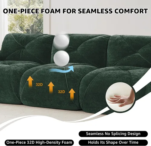 Vista 6 de Sofá seccional verde en forma de L para sala de estar, sofá deshuesado de tela de terciopelo, sofá modular sin montaje, sofá modular de nube con 1