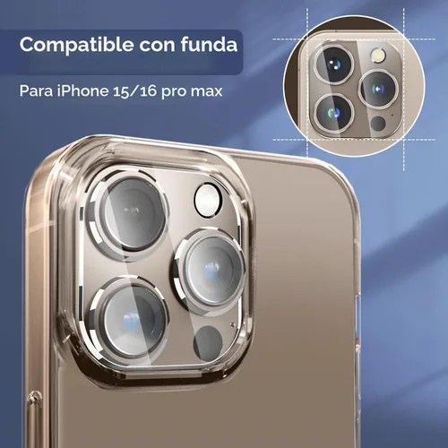 Vista 2 de 3 piezas de protector de lente de cámara trasera de vidrio templado para iPhone 16 Pro Max, iPhone 15 Pro Max - Protección completa HD transparente