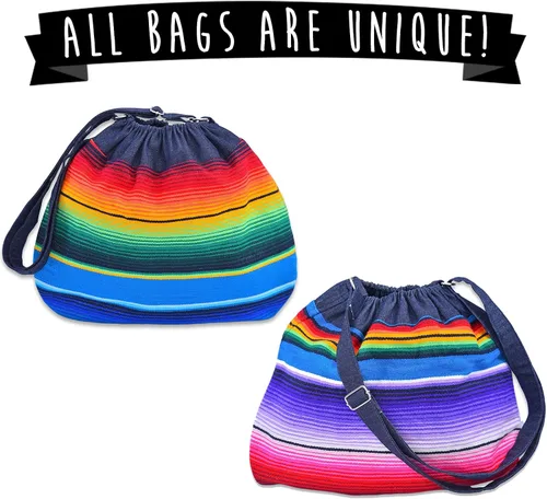 Vista 2 de Bolso bohemio hecho a mano de manta mexicana de Serape Cinco de Mayo Hippie Boho Denim Bolsa Saco Bolsa, Multi