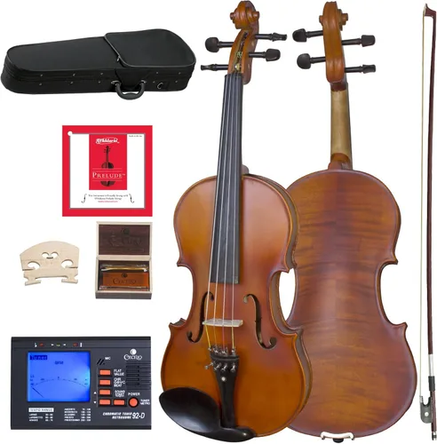 Cecilio Viola de madera maciza de 16 pulgadas de tamaño completo, Viola acústica profesional artesanal con accesorios de ébano, cuerdas D'Addario