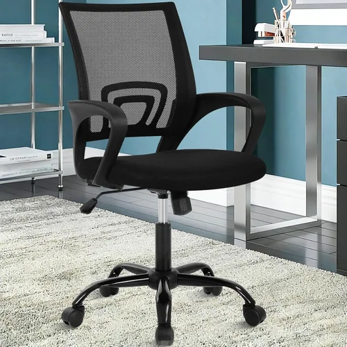 Silla de oficina ergonómica, silla de escritorio de malla con respaldo medio con soporte lumbar y reposabrazos, transpirable, sillas ejecutivas de