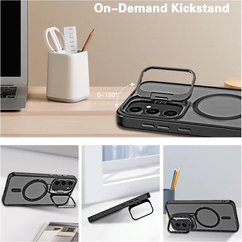 Vista 3 de YmhxcY Funda para Galaxy S23 FE, compatible con MagSafe, protección de grado militar, soporte integrado con protector de cámara, funda transparente