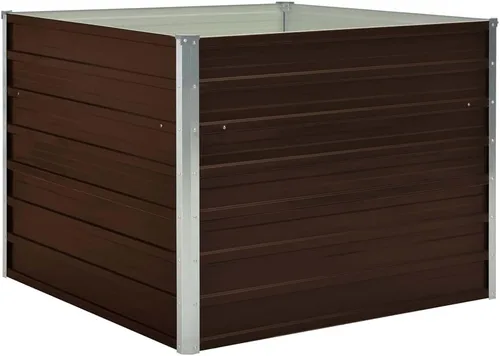 Vista 2 de Cama de jardín elevada marrón de 39.4 x 39.4 x 30.3 pulgadas, acero galvanizado, cama de jardín elevada, macetas para jardín de hierbas y flores
