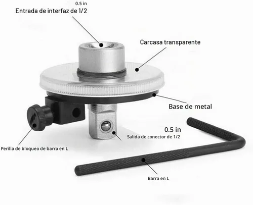 Vista 3 de Juego de herramientas profesionales de medidor de ángulo de torsión, medidor de ángulo de 360° con brazo de sujeción flexible para llave