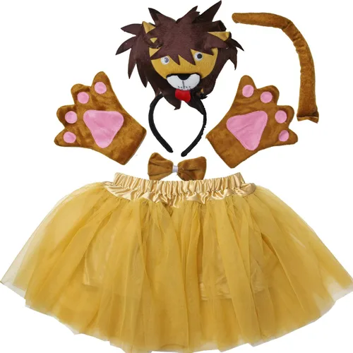 Kirei Sui Kids Animal Costume Light Brown 3D Lion Tutu Ear Headband Bowtie Tail Paws