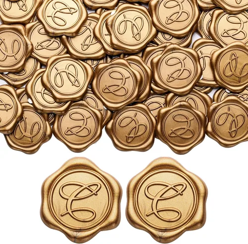 Vista 17 de Yoption Calcomanías para sello de cera con inicial H, paquete de 100 calcomanías autoadhesivas de oro antiguo para bodas, fiestas, cumpleaños