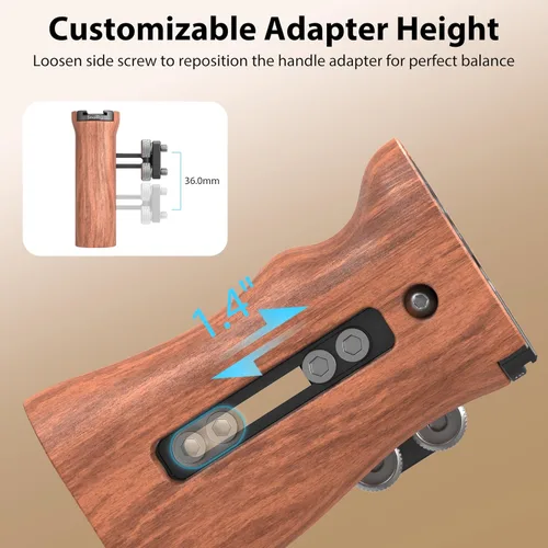 Vista 5 de Mango lateral de madera SmallRig con tornillos de 1/4"-20, carga máxima 15kg/33lbs, ajustable arriba y abajo, para mano izquierda o derecha