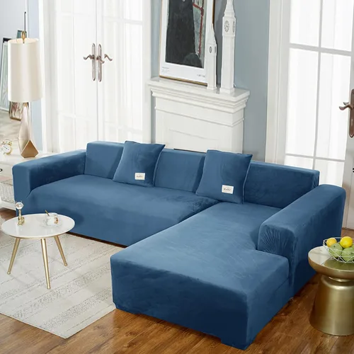 Vista 8 de IMYOGI Fundas de sofá de alta elasticidad en forma de L, 2 fundas de sofá seccionales, una para sofá porción uno para diván, de terciopelo, lavable