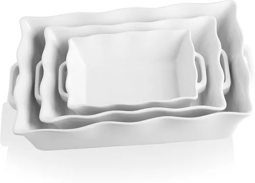 Vista 11 de Sweejar Fuentes para Horno, Juego de Utensilios de Cerámica para Hornear de 3 Piezas, Fuente Rectangular para Hornear con Asas, Molde para Lasaña