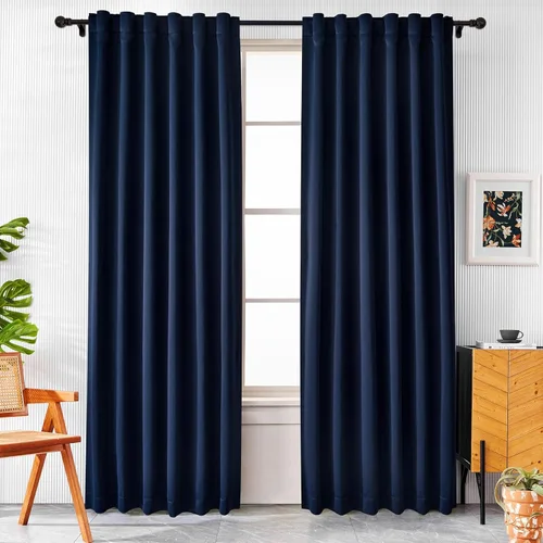 Vista 15 de Pickluc Cortinas opacas de 63 pulgadas de largo, 2 paneles de cortinas opacas para dormitorio o sala de estar, pestaña trasera y bolsillo para Negro