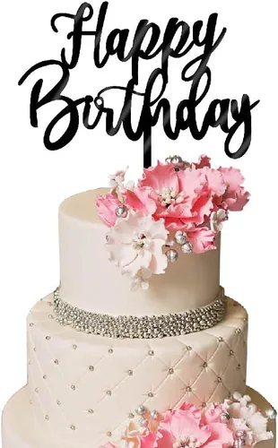 Decoración de pastel de feliz cumpleaños, decoración de tartas adecuada para decoración de fiesta para aniversario/cumpleaños (negro acrílico)
