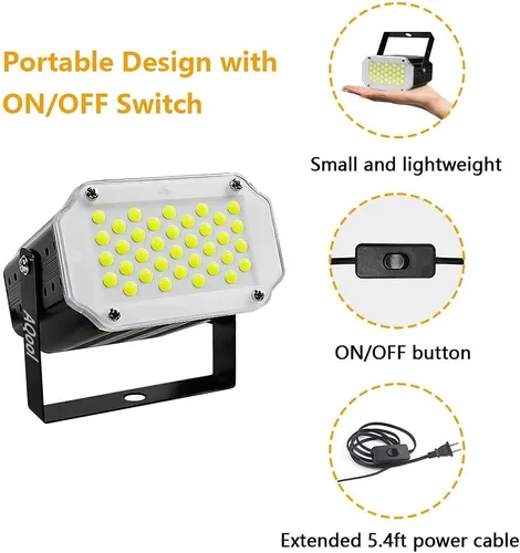 Vista 5 de Luz estroboscópica blanca, 36 luces LED estroboscópicas superbrillantes, activadas por sonido y control de velocidad de flash, mini luces