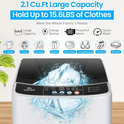 Vista 2 de Nictemaw Lavadora portátil, lavadora portátil de 2.1 pies cúbicos, capacidad de 15.6 libras, lavadora completamente automática con 10 programas, 8