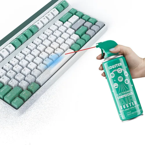 Vista 2 de iDuster Plumero de aire comprimido para computadora, limpiador de teclado para electrónica, 1 unidad (10 onzas)