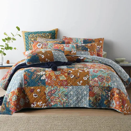 Vista 12 de Autumn Dream - Juego de colchas de algodón, juego de cubrecama reversible, conjunto de cubrecamas, edredón de confort, estampado floral vintage
