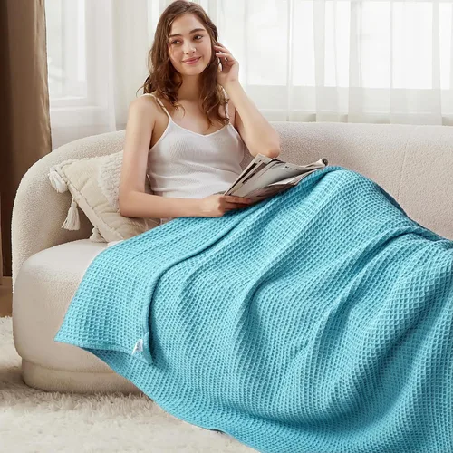 Vista 3 de De algodón- Cobija de 100 % algodón de alta calidad suave y térmica - envuélvete en estas cobijas de algodón súper suave y acogedoras - perfectas
