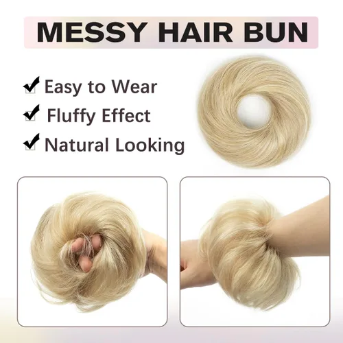 Vista 4 de isheeny Moño de Cabello Humano 100%, Moño Desordenado Pieza de Cabello Extensiones de Cabello Humano Real Moño de Cabello Rizado Natural Piezas