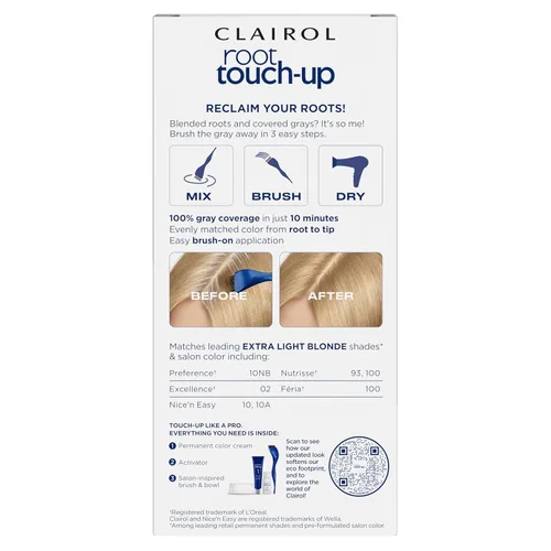 Vista 2 de Clairol Root Touch-Up de Nice'n Easy Tinte Permanente para el Cabello, 10 Rubio Extra Claro, Paquete de 1