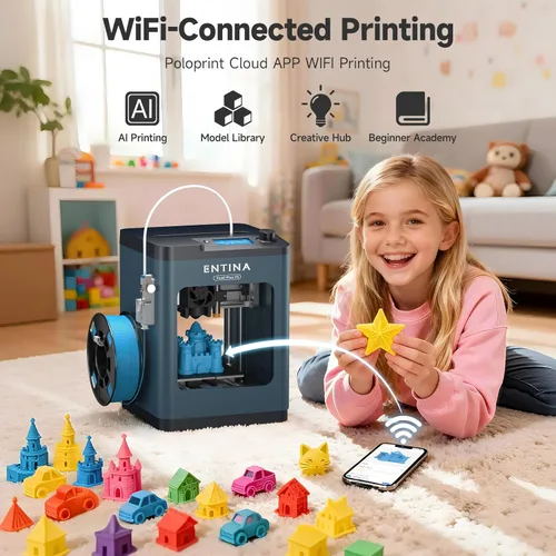 Vista 3 de Entina TINA2Plus V3 Impresoras 3D, 9.843 in/s de alta velocidad de nivelación automática FDM Mini impresora 3D con plataforma de acero de resorte
