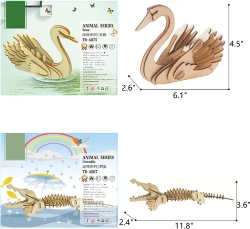 Vista 4 de Rompecabezas 3D de madera de animales salvajes - Juego de 6 piezas de animales salvajes de madera, modelos de esqueleto de montaje de madera
