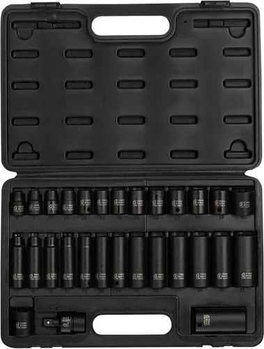SUNEX TOOLS 3330, Juego de llaves de impacto Drive Master de 3/8 de pulgada, 12 puntos, 29 piezas, métrico, 0.315 in-0.866 in, estándar/profundo,