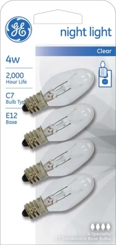 GE - Bombilla de noche estándar, 4 vatios, transparente de 4 ea (paquete de 2)