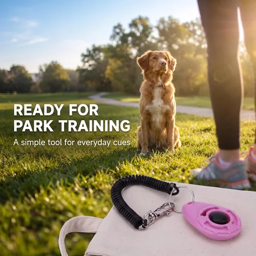 Vista 7 de Jinshining 1 pieza de clicker rosa fácil de usar con botón accesorios de entrenamiento para perros, fuertes y de larga duración, ayuda