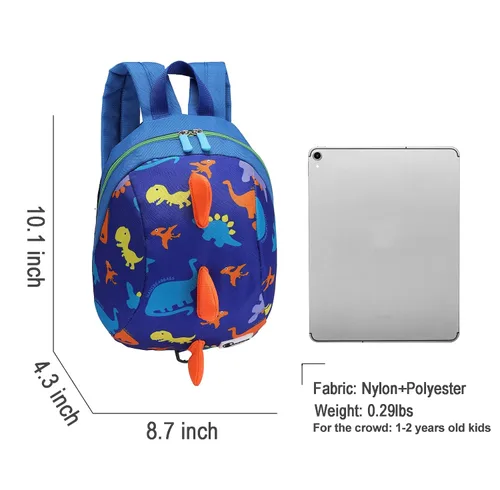Vista 3 de DB Mini mochila de dinosaurio para niños pequeños con correa, arnés para niños y bebés (azul oscuro)