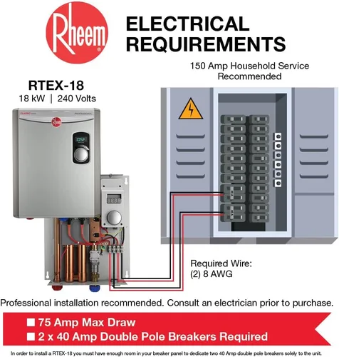 Vista 4 de Rheem RTEX-18 calentador de agua para el hogar de 240 V sin tanque, con 2 cámaras de calefacción