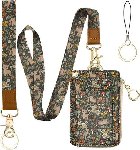 Vista 21 de bolimoss Cordón con cartera, funda de identificación con cremallera y cordón, soporte para credencial, cartera con cordón para mujer, cartera