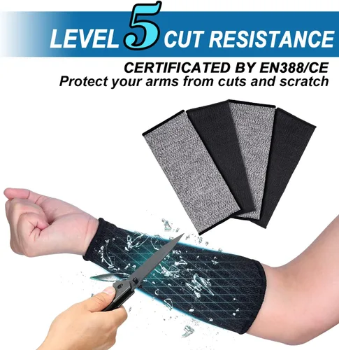 Vista 2 de 2 pares de fundas protectoras de antebrazo resistentes a cortes, protección de nivel 5, mangas largas de 10 pulgadas, cómodas y elásticas