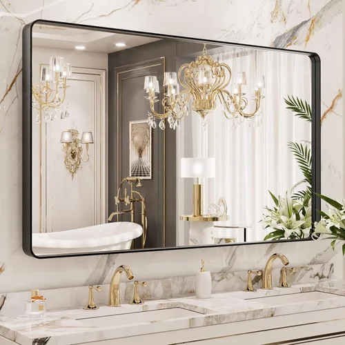 Vista 44 de LOAAO - Espejo de baño/tocador con marco de metal color níquel cepillado plateado de 22x30 pulgadas para pared, rectangular, redondeado