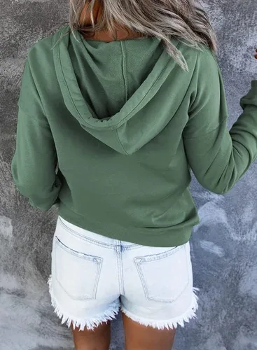 Vista 2 de Dokotoo Sudaderas con Capucha para Mujer 2025 con Cuello de Botón Cordón Ajustable Sudadera con Capucha Pullover Casual de Manga Larga Tops Camisetas