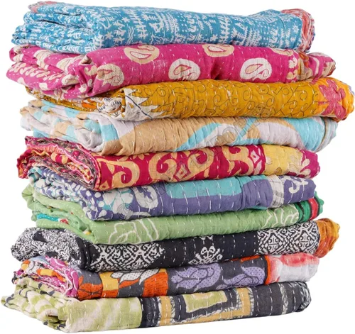 Vista 2 de Colchas Vintage Kantha Hechas a Mano de Sari Antiguo Gudari Boho Ropa de Cama Manta Colcha Rally