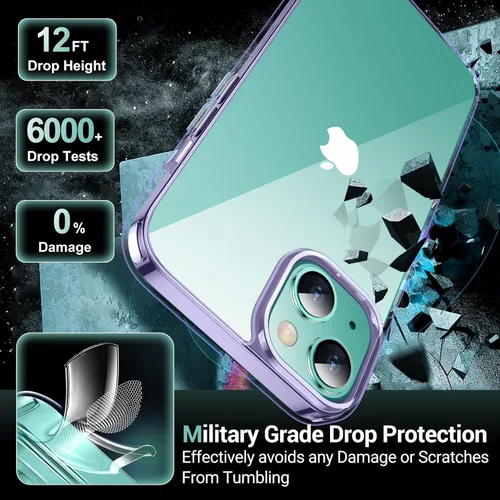Vista 3 de Temdan Funda diseñada para iPhone 15 Plus de 6.7 pulgadas, transparente, no amarillea, ultrafina, protección contra caídas de grado militar, a