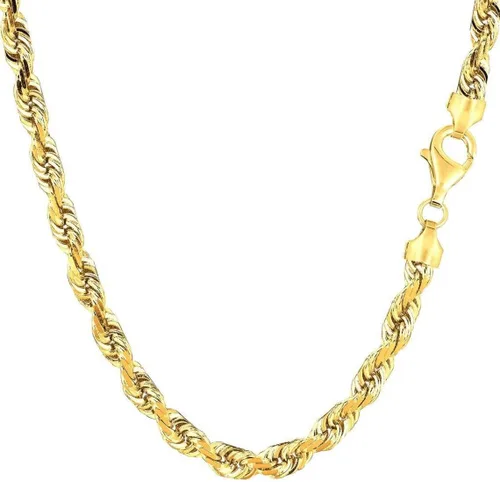10K SOLID Yellow Gold 1.25mm-5.00mm Thick Shiny Diamond-Cut Mens Solid Rope Chain Necklace for Pendants and Charms and Bracelet with Lobster-Claw