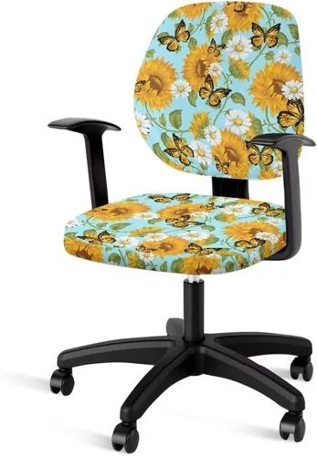 Vista 24 de Funda para silla de oficina de mármol azul, funda para silla de escritorio, sin brazos, fundas para sillas de computadora, 2 piezas, tela elástica