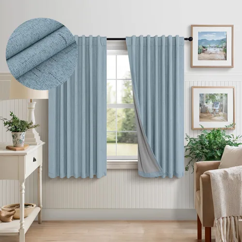 Vista 45 de Pitalk Cortinas cortas 100% opacas de lino para cafetería, 40 pulgadas de largo, 2 paneles, cortinas de puerta francesa para ventana, cortina