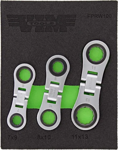 Vista 7 de Juego de llaves de trinquete Nano Flex de VIM Tools - Juego de 3 piezas de llaves flexibles de doble cara de tamaño para la palma con 72 dientes