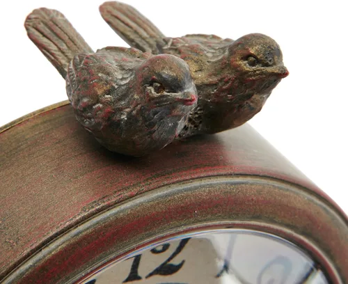 Vista 6 de Creative Co-Op - Reloj de mesa vintage de peltre con pájaros, color marrón envejecido