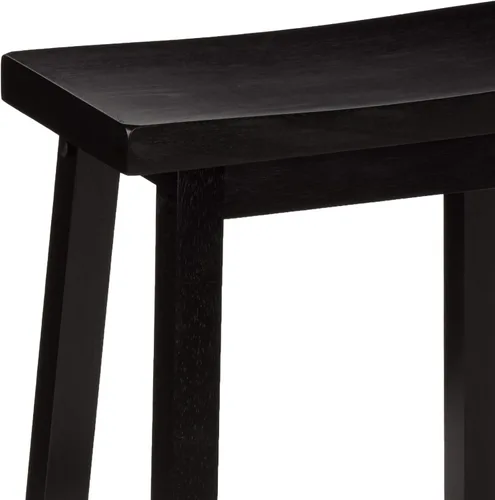 Vista 6 de Yaxa Basics Taburetes de bar de madera maciza para isla de cocina con reposapiés, 24 pulgadas de altura, negro, juego de 2