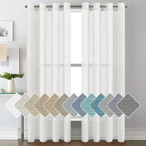 Vista 34 de H.VERESAILTEX - Cortinas de lino natural mezclado con 2 paneles semi transparentes de lino texturizado para sala de estar/dormitorio filtrado