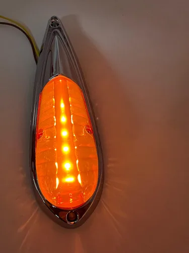 Vista 8 de Kit de 5X Luces Marcadoras de Cabina de 6 LED Ámbar en Forma de Lágrima [Base Cromada] [DOT FMVSS 108] [SAE P2PC] [Ajuste Universal] Luces de Cabina