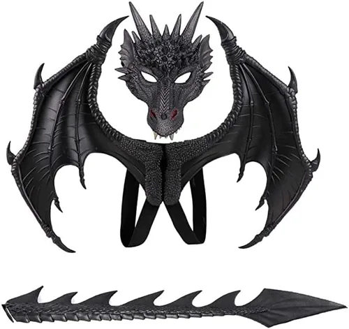 Disfraz de dragón para niños y niñas, conjunto de máscara de cola de dragón para cosplay, disfraz de dragón de Halloween